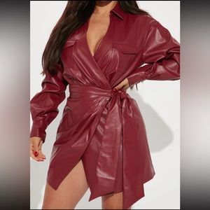 Faux leather wrap dress size small